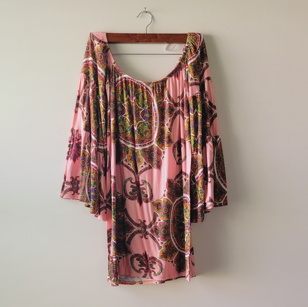 Voom long sleeve floral pink and multicolor mini dress size S